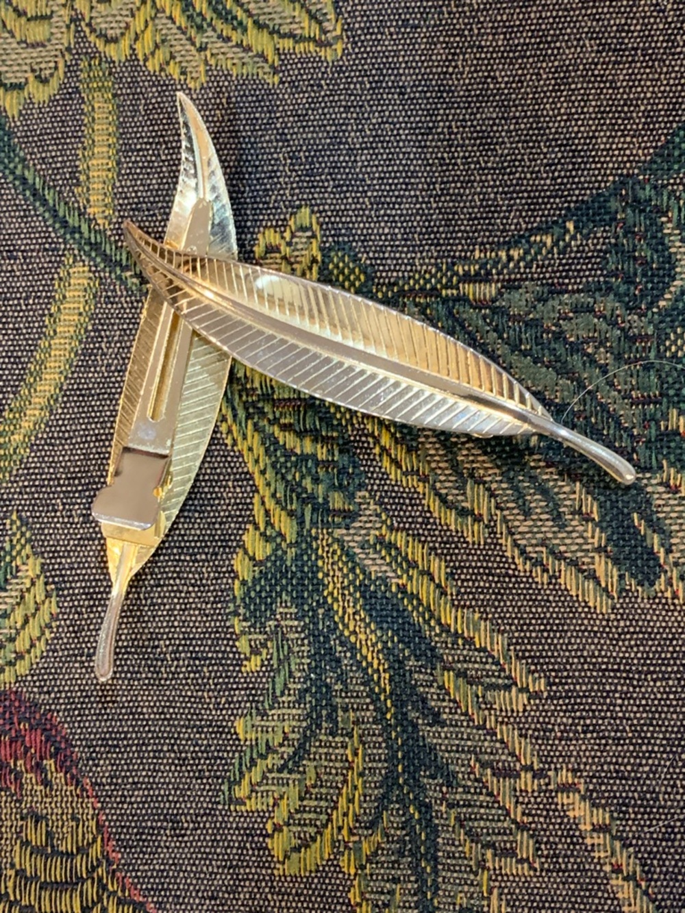 Vintage Gold-Tone Metallic Feather Barrettes/Hair Clips